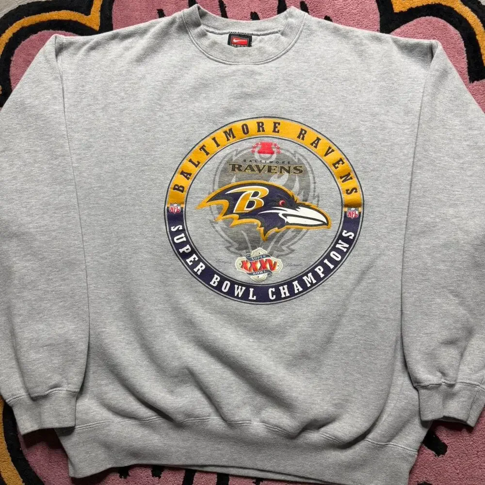 Vintage Y2K Nike Baltimore Ravens Super Bowl Champions Crewneck Sweatshirt Large